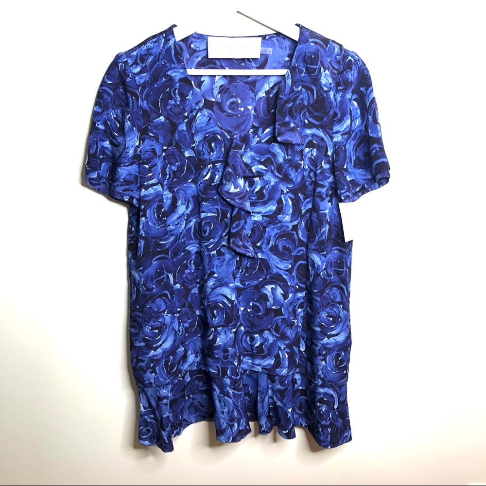 Vera Wang Lavender Label Blue roses top size 4